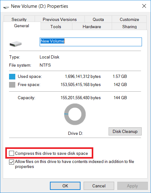 Windows disk compressing option