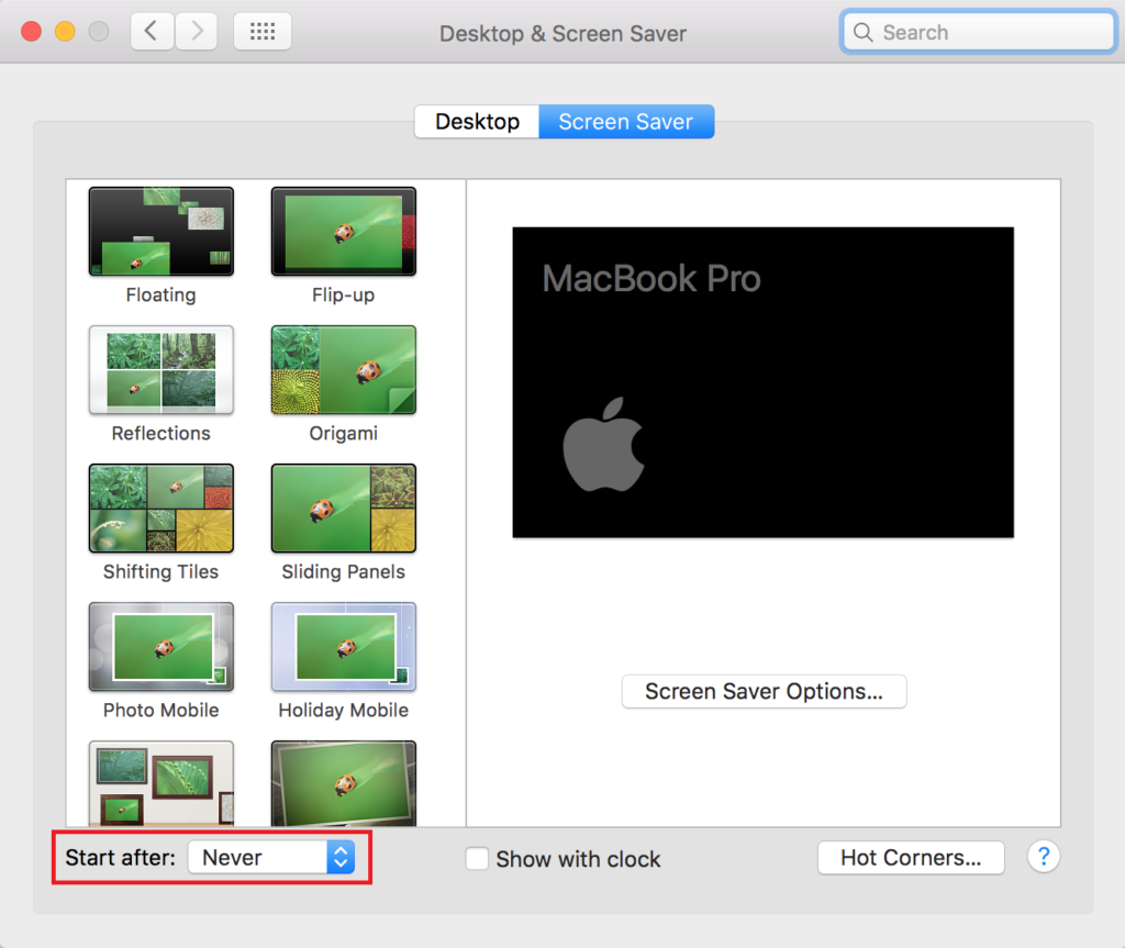 macOS screen saver settings