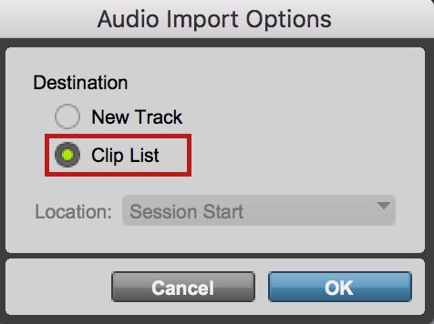 Pro Tools import audio options