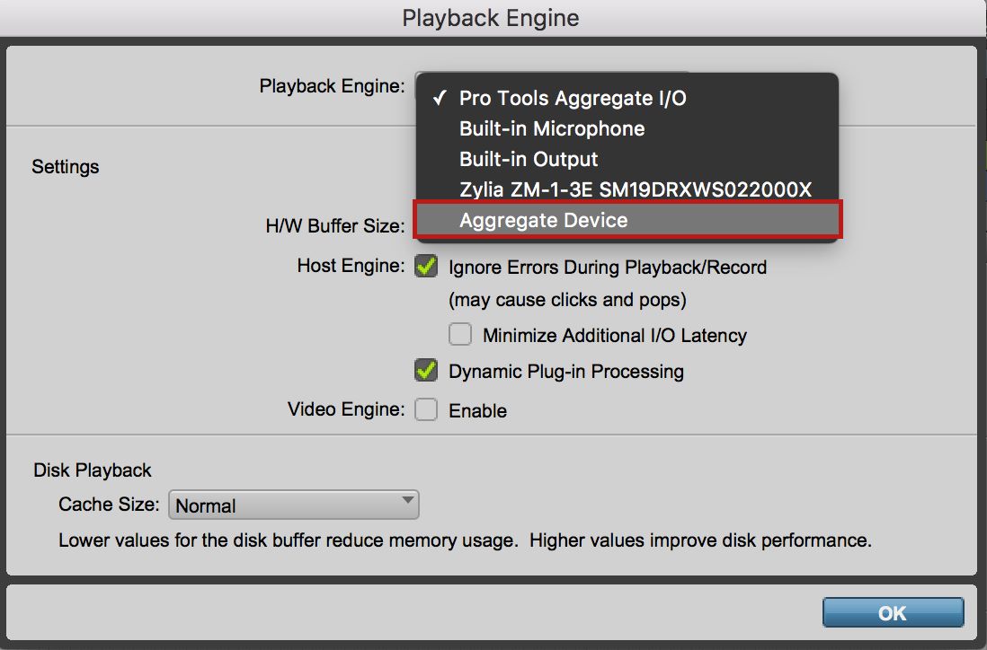 Pro Tools playback engine aggregate device